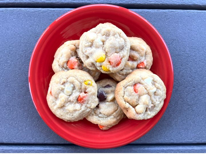 White Chocolate Reese’s Pieces Peanut Butter Chip Cookies